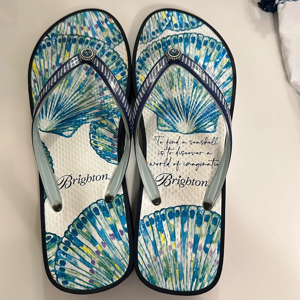 Brighton “Sand” flip flops. Intricate design. Worn twice. No flaws size 7